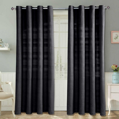 Homescapes Cotton Rajput Ribbed Black Curtain Pair, 66 x 72" Drop