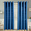 Homescapes Cotton Rajput Ribbed Blue Curtain Pair, 54 x 54" Drop