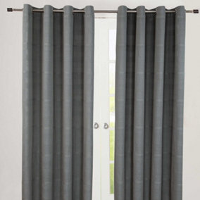 Homescapes Cotton Rajput Ribbed Charcoal Grey Curtain Pair, 54 x 54" Drop