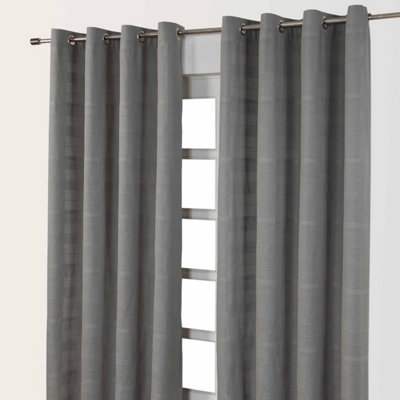 Homescapes Cotton Rajput Ribbed Charcoal Grey Curtain Pair, 66 x 90" Drop