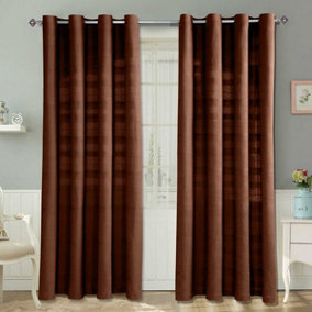 Homescapes Cotton Rajput Ribbed Chocolate Brown Curtain Pair, 54 x 54" Drop
