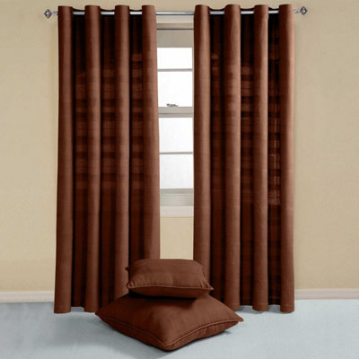Homescapes Cotton Rajput Ribbed Chocolate Brown Curtain Pair, 54 x 54" Drop