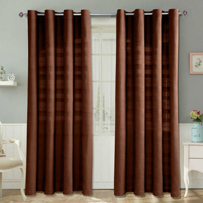 Homescapes Cotton Rajput Ribbed Chocolate Brown Curtain Pair, 66 x 72 ...