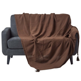 Homescapes Cotton Rajput Ribbed Chocolate Throw, 225 x 255 cm