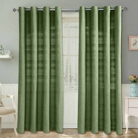 Homescapes Cotton Rajput Ribbed Dark Olive Curtain Pair, 66 x 90"