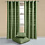 Homescapes Cotton Rajput Ribbed Dark Olive Curtain Pair, 66 x 90"