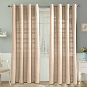 Homescapes Cotton Rajput Ribbed Natural Curtain Pair, 66 x 54" Drop
