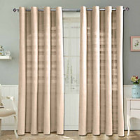 Homescapes Cotton Rajput Ribbed Natural Curtain Pair, 66 x 90" Drop