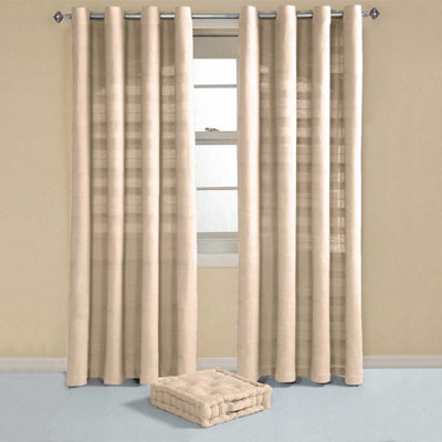 Homescapes Cotton Rajput Ribbed Natural Curtain Pair, 66 x 90" Drop