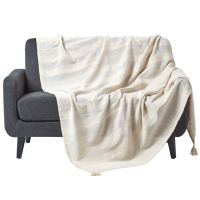 Homescapes Cotton Rajput Ribbed Natural Throw, 255 x 360 cm