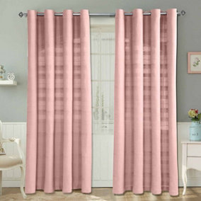 Homescapes Cotton Rajput Ribbed Pink Curtain Pair, 54 x 54" Drop