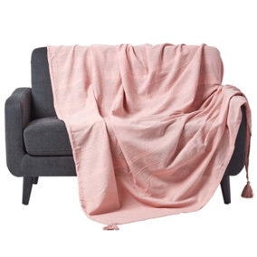 Homescapes Cotton Rajput Ribbed Pink Throw, 150 x 200 cm