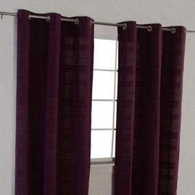 Homescapes Cotton Rajput Ribbed Purple Curtain Pair, 54 x 54" Drop