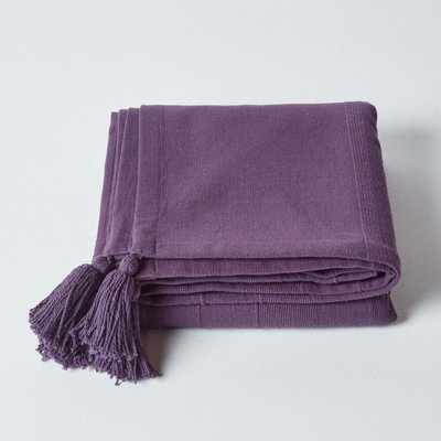 Homescapes Cotton Rajput Ribbed Purple Throw, 150 x 200 cm