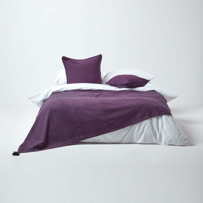Homescapes Cotton Rajput Ribbed Purple Throw, 225 x 255 cm