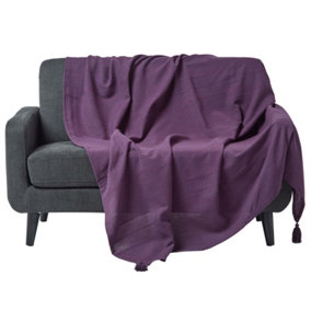 Homescapes Cotton Rajput Ribbed Purple Throw, 255 x 360 cm