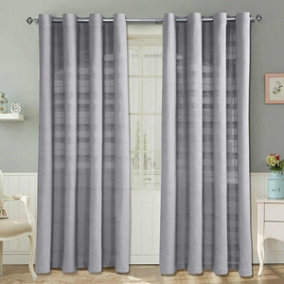 Homescapes Cotton Rajput Ribbed Silver Grey Curtain Pair, 54 x 54"