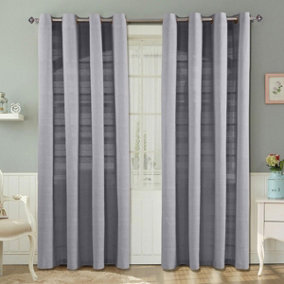 Homescapes Cotton Rajput Ribbed Silver Grey Curtain Pair, 66 x 90"