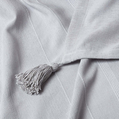 Homescapes Cotton Rajput Ribbed Silver Grey Throw, 225 x 360 cm