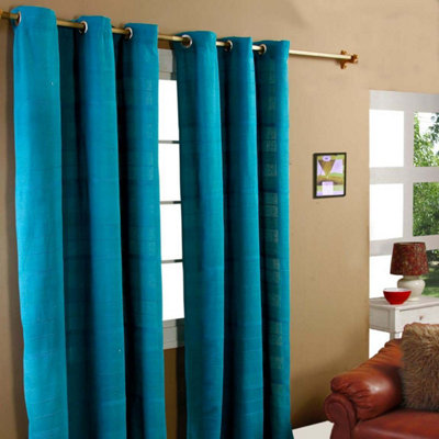 Homescapes Cotton Rajput Ribbed Teal Curtain Pair, 66 x 72" Drop