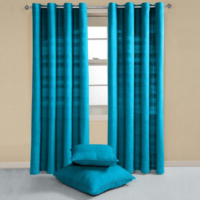 Homescapes Cotton Rajput Ribbed Teal Curtain Pair, 66 x 72" Drop