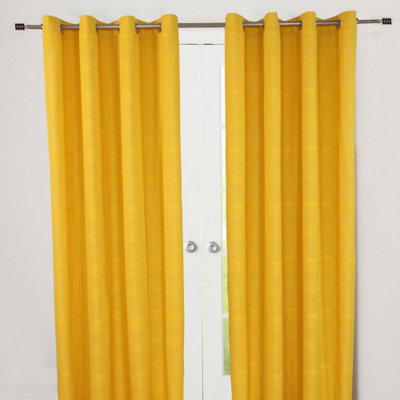 Homescapes Cotton Rajput Ribbed Yellow Curtain Pair, 54 x 54" Drop