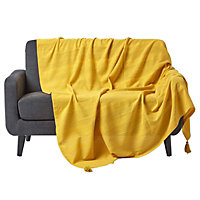 Homescapes Cotton Rajput Ribbed Yellow Throw, 150 x 200 cm