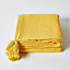 Homescapes Cotton Rajput Ribbed Yellow Throw, 225 x 255 cm