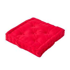 Homescapes Cotton Red Floor Cushion, 40 x 40 cm