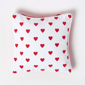 Homescapes Cotton Red Hearts Cushion Cover, 30 x 30 cm