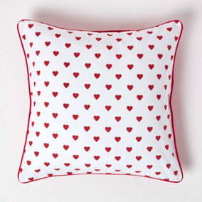 Homescapes Cotton Red Hearts Cushion Cover, 60 x 60 cm