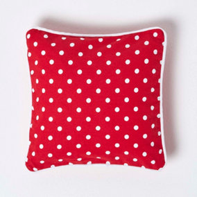 Homescapes Cotton Red Polka Dots Cushion Cover, 30 x 30 cm