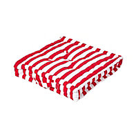 Homescapes Cotton Red Thick Stripe Floor Cushion, 40 x 40 cm