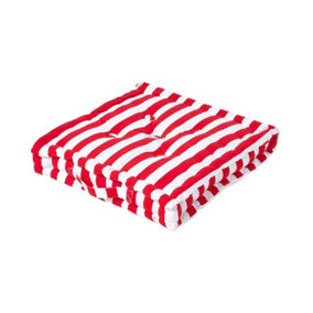 Homescapes Cotton Red Thick Stripe Floor Cushion, 40 x 40 cm