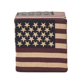 Homescapes Cotton Square Pouffe Vintage USA Flag, 36 x 36 x 38 cm