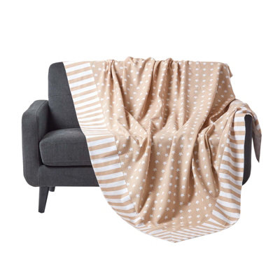 Homescapes Cotton Stars and Stripes Decorative Beige Sofa Throw DIY