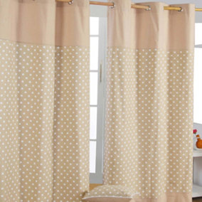 Homescapes Cotton Stars Beige Ready Made Eyelet Curtain Pair, 117 x 137 cm Drop