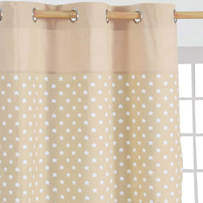 Homescapes Cotton Stars Beige Ready Made Eyelet Curtain Pair, 137 x 182 cm Drop