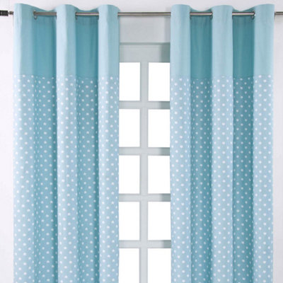 Homescapes Cotton Stars Blue Ready Made Eyelet Curtain Pair, 117 x 137 cm Drop