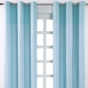Homescapes Cotton Stars Blue Ready Made Eyelet Curtain Pair, 117 x 137 cm Drop