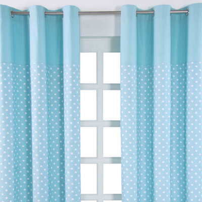Homescapes Cotton Stars Blue Ready Made Eyelet Curtain Pair, 137 x 182 cm Drop