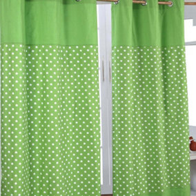 Homescapes Cotton Stars Green Ready Made Eyelet Curtain Pair, 117 x 137 cm Drop