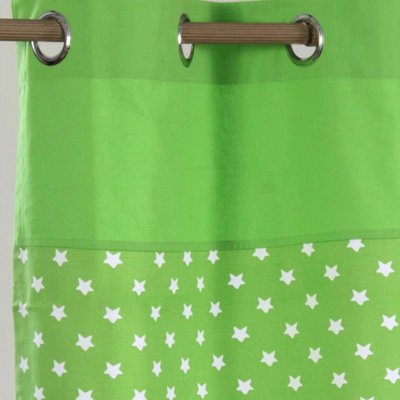 Homescapes Cotton Stars Green Ready Made Eyelet Curtain Pair, 137 x 228 cm Drop