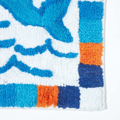 Homescapes Cotton Tufted Blue Dolphins Kids Rug