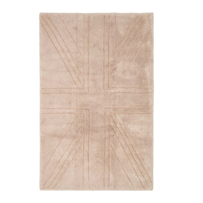 Homescapes Cotton Tufted Rug Union Jack Plain Embossed Mat Mink Beige,50 x 80 cm