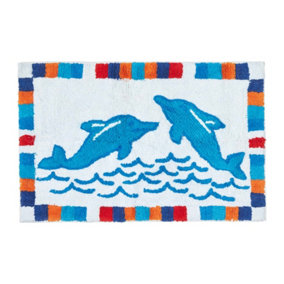 Homescapes Cotton Tufted Washable Blue Dolphins Kids Rug