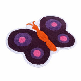 Homescapes Cotton Tufted Washable Purple Butterfly Children Rug