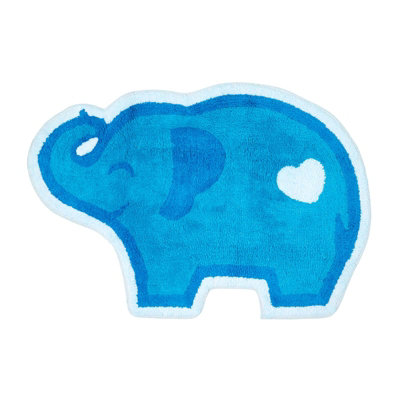 Homescapes Cotton Washable Tufted Blue Elephant Rug DIY at B&Q