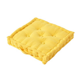 Homescapes Cotton Yellow Floor Cushion, 40 x 40 cm