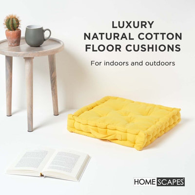 Homescapes Cotton Yellow Floor Cushion, 40 x 40 cm